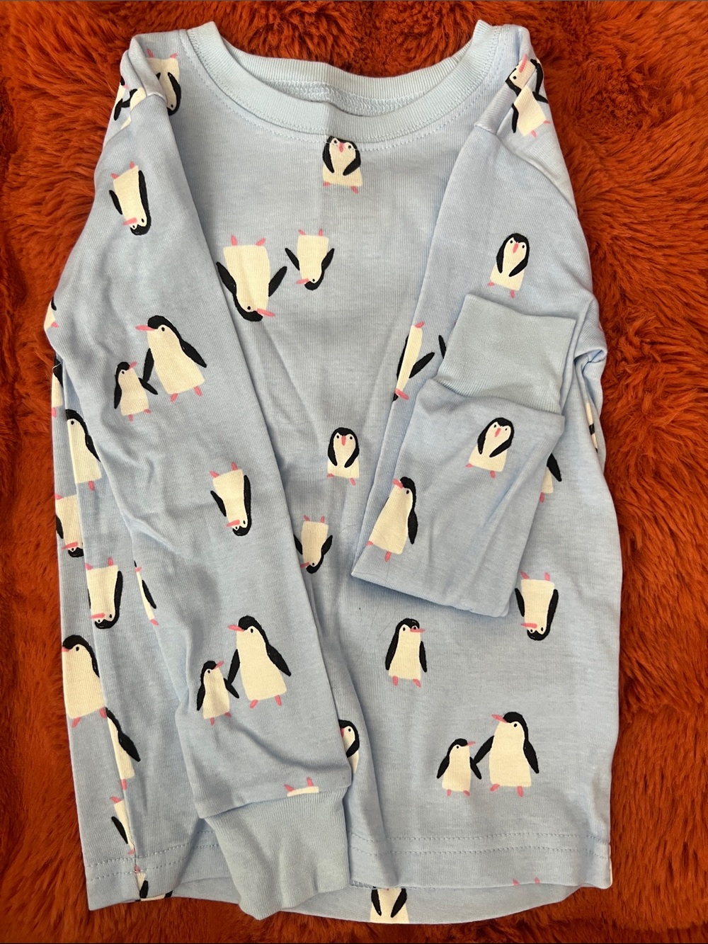 Kids Penguin Print Light Blue Pajama Top